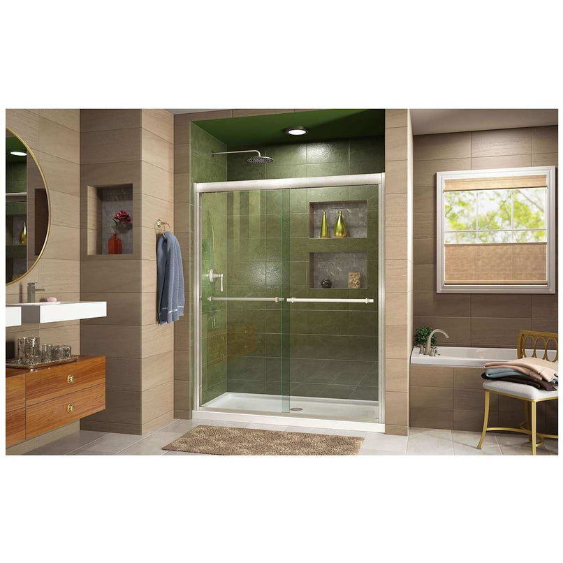 Duet 74-3/4" High x 48" Wide 36" Deep Sliding Framed Shower Door with Clear Glass, SlimeLine Shower Base Kit, and Center Drain - image 2