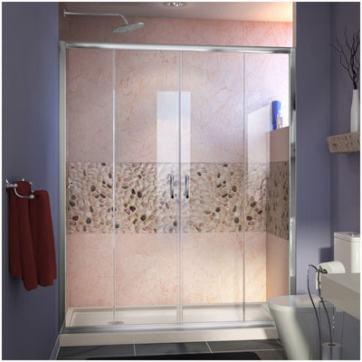 Visions 74-3/4" High x 60" Wide 30" Deep Sliding Framed Shower Door with Clear Glass, SlimeLine Shower Base Kit, and Left Drain - image 1
