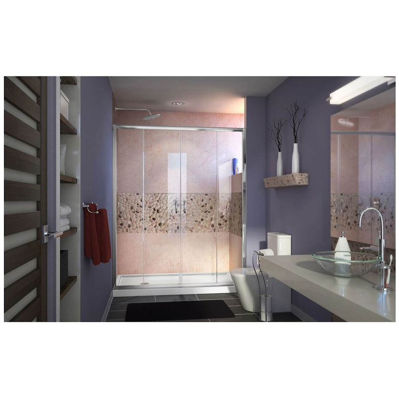 Visions 74-3/4" High x 60" Wide 30" Deep Sliding Framed Shower Door with Clear Glass, SlimeLine Shower Base Kit, and Left Drain - image 10