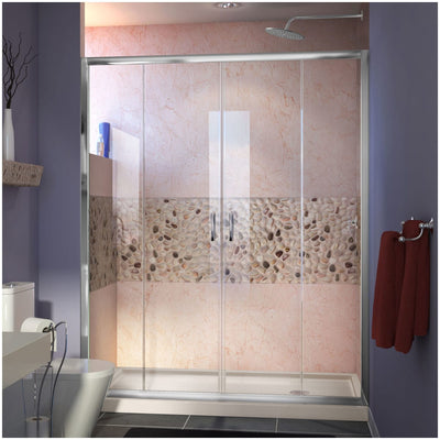 Visions 74-3/4" High x 60" Wide 30" Deep Sliding Framed Shower Door with Clear Glass, SlimeLine Shower Base Kit, and Right Drain - image 1