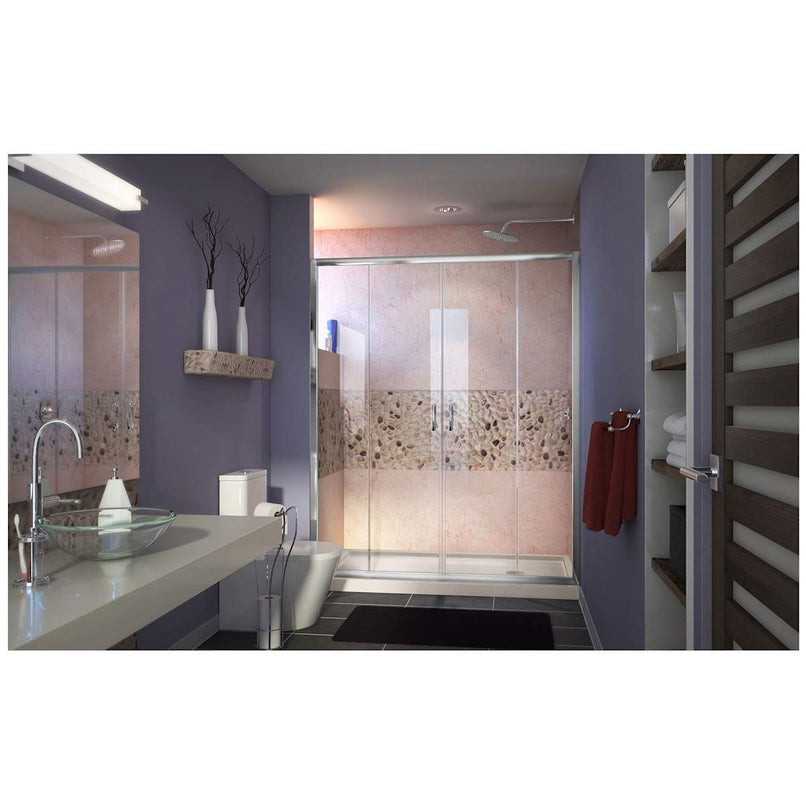 Visions 74-3/4" High x 60" Wide 30" Deep Sliding Framed Shower Door with Clear Glass, SlimeLine Shower Base Kit, and Right Drain - image 2
