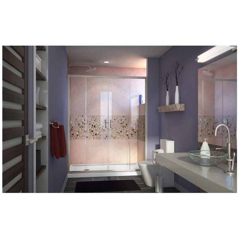 Visions 74-3/4" High x 60" Wide 32" Deep Sliding Framed Shower Door with Clear Glass, SlimeLine Shower Base Kit, and Left Drain - image 2