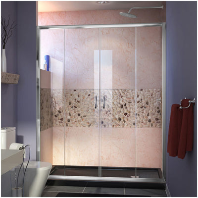 Visions 74-3/4" High x 60" Wide 32" Deep Sliding Framed Shower Door with Clear Glass, SlimeLine Shower Base Kit, and Right Drain - image 1