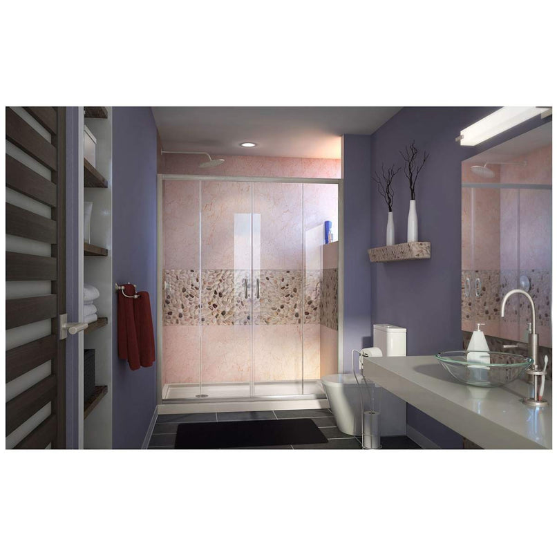 Visions 74-3/4" High x 60" Wide 34" Deep Sliding Framed Shower Door with Clear Glass, SlimeLine Shower Base Kit, and Left Drain - image 12