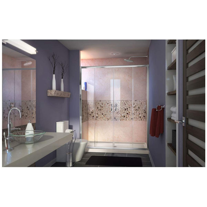 Visions 74-3/4" High x 60" Wide 36" Deep Sliding Framed Shower Door with Clear Glass, SlimeLine Shower Base Kit, and Center Drain - image 2