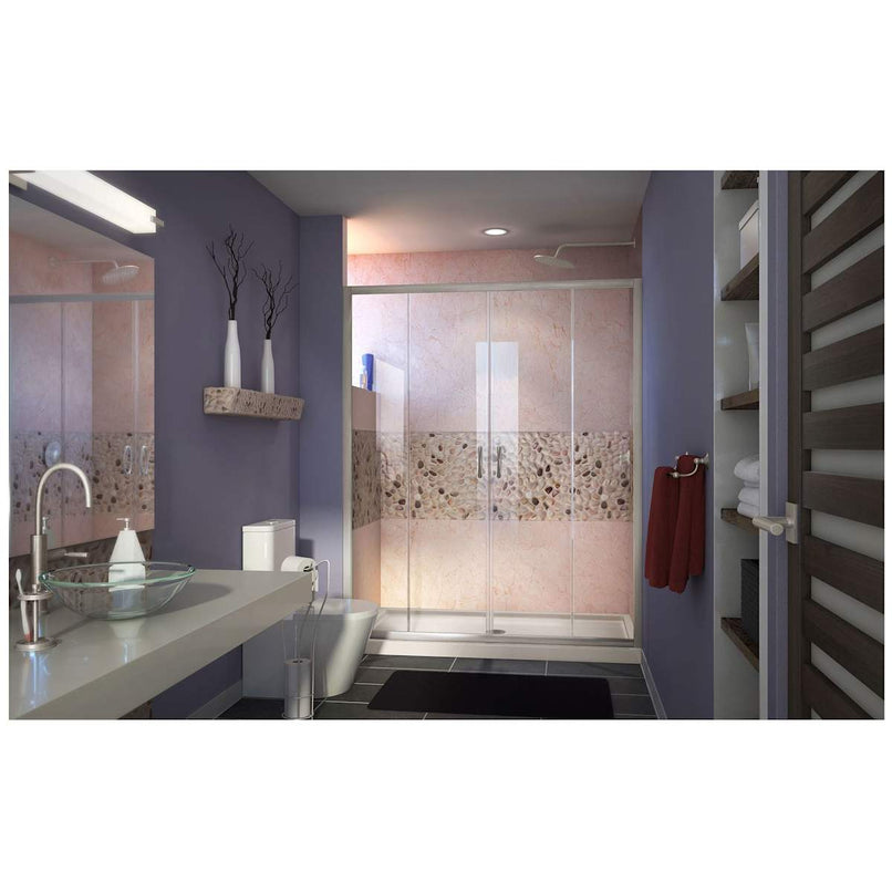 Visions 74-3/4" High x 60" Wide 36" Deep Sliding Framed Shower Door with Clear Glass, SlimeLine Shower Base Kit, and Center Drain - image 12