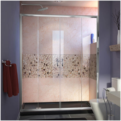 Visions 74-3/4" High x 60" Wide 36" Deep Sliding Framed Shower Door with Clear Glass, SlimeLine Shower Base Kit, and Left Drain - image 1