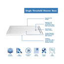 Visions 74-3/4" High x 60" Wide 36" Deep Sliding Framed Shower Door with Clear Glass, SlimeLine Shower Base Kit, and Right Drain - image 9