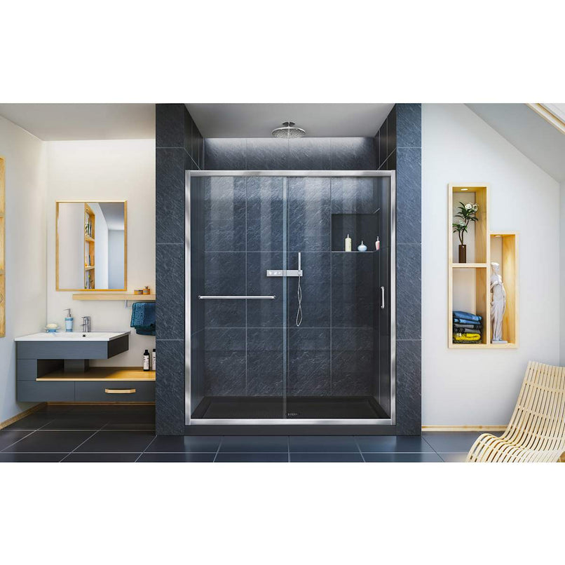 Infinity-Z 74-3/4" High x 60" Wide 30" Deep Sliding Framed Shower Door with Clear Glass, SlimeLine Shower Base Kit, and Center Drain - image 16