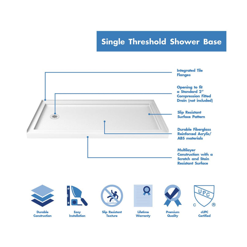Infinity-Z 74-3/4" High x 60" Wide 30" Deep Sliding Framed Shower Door with Clear Glass, SlimeLine Shower Base Kit, and Left Drain - image 9