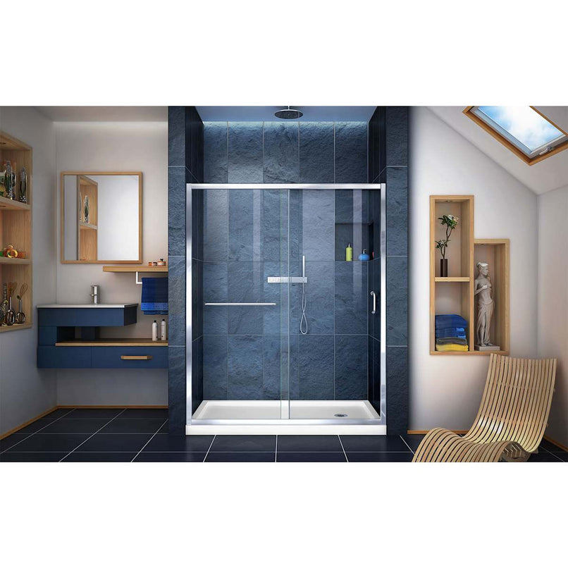 Infinity-Z 74-3/4" High x 60" Wide 30" Deep Sliding Framed Shower Door with Clear Glass, SlimeLine Shower Base Kit, and Right Drain - image 12