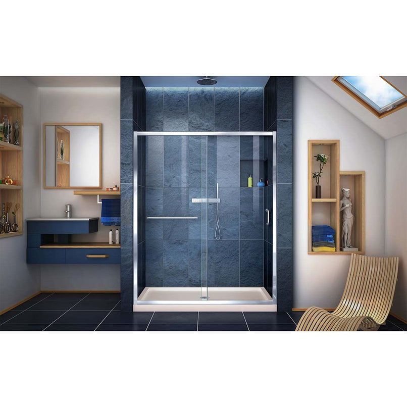 Infinity-Z 74-3/4" High x 60" Wide 32" Deep Sliding Framed Shower Door with Clear Glass, SlimeLine Shower Base Kit, and Center Drain - image 14
