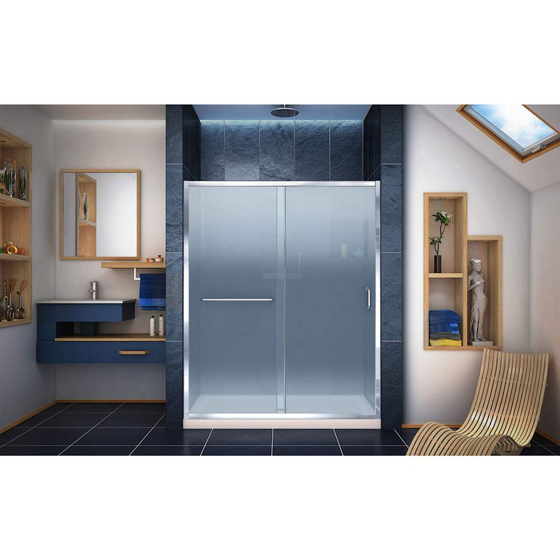 Infinity-Z 74-3/4" High x 60" Wide 32" Deep Sliding Framed Shower Door with Frosted Glass, SlimeLine Shower Base Kit, and Center Drain - image 14