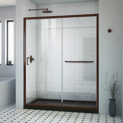 Infinity-Z 34" D x 60" W x 74-3/4" H Clear Sliding Shower Door, Left Drain and Base with Acrylic Kit - image 1