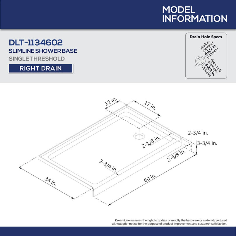 Infinity-Z 74-3/4" High x 60" Wide 34" Deep Sliding Framed Shower Door with Clear Glass, SlimeLine Shower Base Kit, and Right Drain - image 6