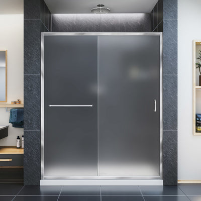 Infinity-Z 74-3/4" High x 60" Wide 36" Deep Sliding Framed Shower Door with Frosted Glass, SlimeLine Shower Base Kit, and Center Drain - image 1