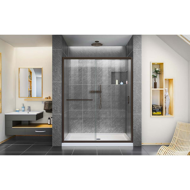 Infinity-Z 74-3/4" High x 60" Wide 36" Deep Sliding Framed Shower Door with Clear Glass, SlimeLine Shower Base Kit, and Center Drain - image 17