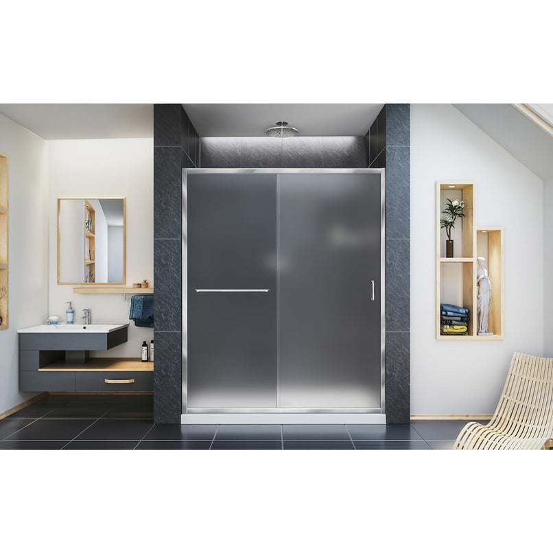 Infinity-Z 74-3/4" High x 60" Wide 36" Deep Sliding Framed Shower Door with Frosted Glass, SlimeLine Shower Base Kit, and Center Drain - image 13