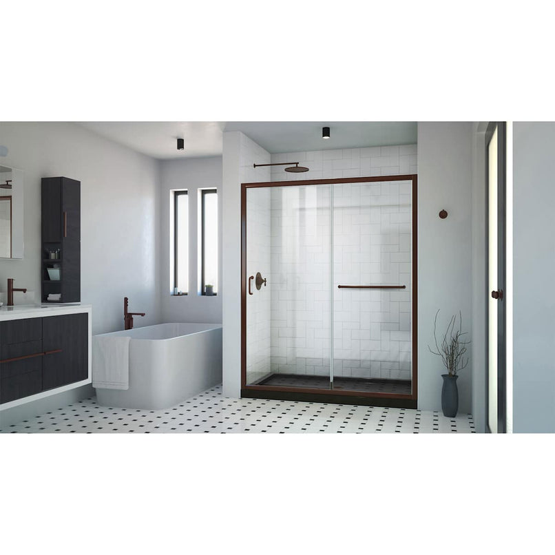 Infinity-Z 36" D x 60" W x 74-3/4" H Clear Sliding Shower Door, Center Drain and Base with Acrylic Kit - image 4