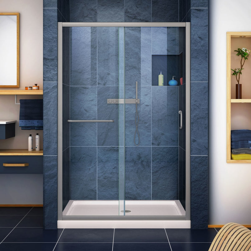 Infinity-Z 36" D x 48" W x 74 3/4" H Sliding Shower Door and SlimLine Shower Base Kit, Clear Glass - image 1