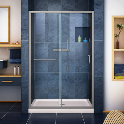 Infinity-Z 36" D x 48" W x 74 3/4" H Sliding Shower Door and SlimLine Shower Base Kit, Clear Glass - image 1