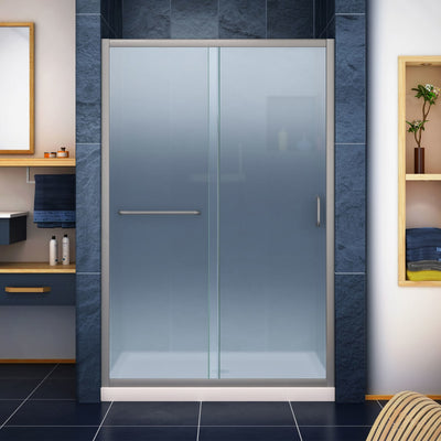 Infinity-Z 36" D x 48" W x 74 3/4" H Sliding Shower Door and SlimLine Shower Base Kit, Frosted Glass - image 1
