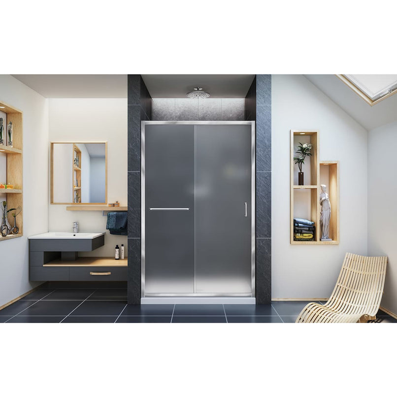 Infinity-Z 74-3/4" High x 48" Wide Sliding Framed Shower Door with Frosted Glass and 36" Deep x 48" Wide Shower Base with Center Drain - image 13