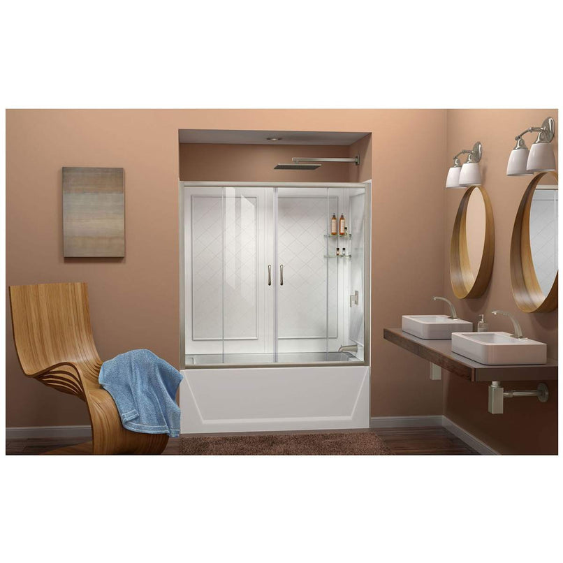 Visions 60" High x 60" Wide Sliding Framed Tub Enclosure with Clear Glass and QWALL-Tub Backwall Kit - image 10