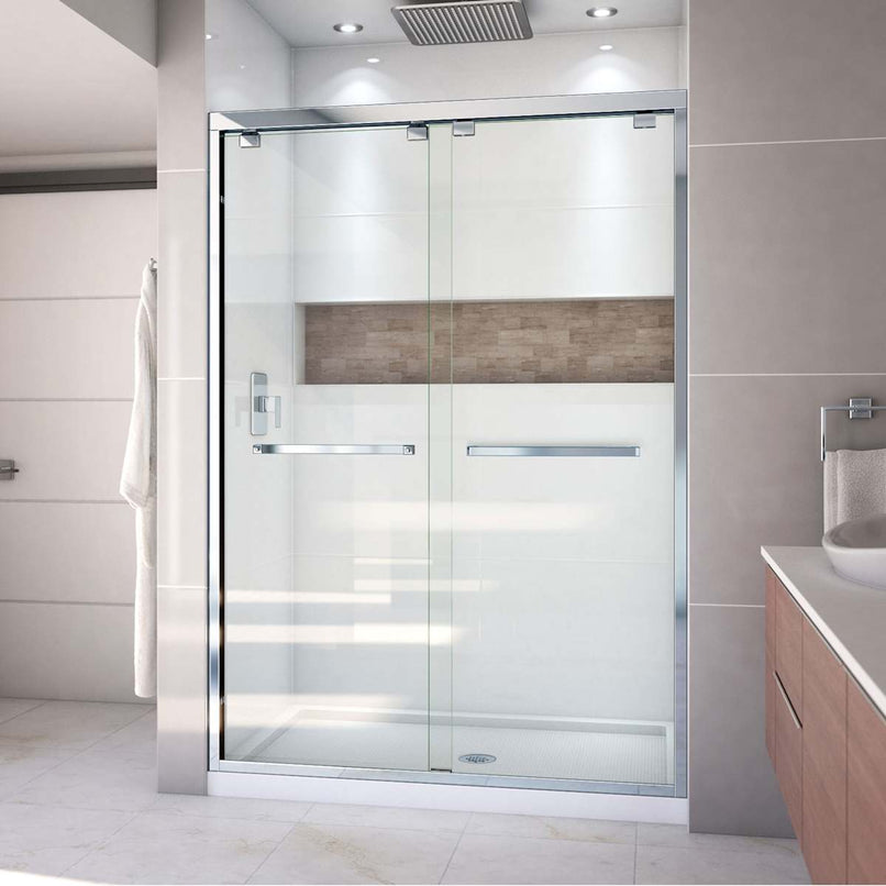 Encore 32" D x 54" W x 78 3/4" H Semi-Frameless Bypass Sliding Shower Door and SlimLine Shower Base Kit - image 2