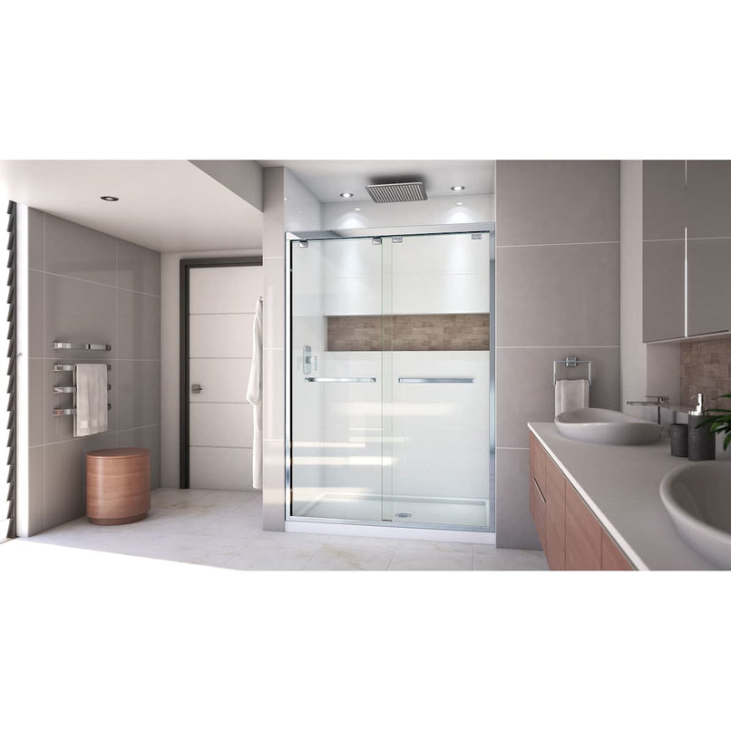 Encore 32" D x 54" W x 78 3/4" H Semi-Frameless Bypass Sliding Shower Door and SlimLine Shower Base Kit - image 3