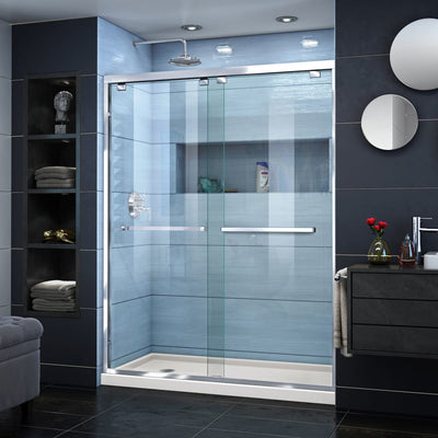 Encore 30" D x 60" W x 78 3/4" H Semi-Frameless Bypass Sliding Shower Door and SlimLine Shower Base Kit - image 1