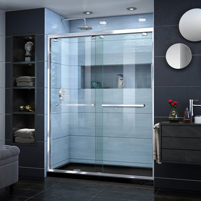 Encore 32" D x 60" W x 78 3/4" H Semi-Frameless Bypass Sliding Shower Door and SlimLine Shower Base Kit - image 1