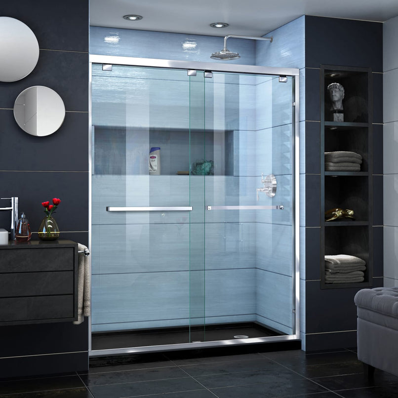 Encore 32" D x 60" W x 78 3/4" H Semi-Frameless Bypass Sliding Shower Door and SlimLine Shower Base Kit - image 1
