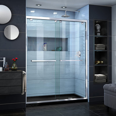 Encore 32" D x 60" W x 78 3/4" H Semi-Frameless Bypass Sliding Shower Door and SlimLine Shower Base Kit - image 1