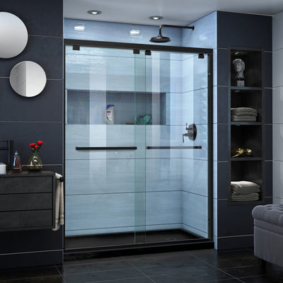 Encore 34" D x 60" W x 78 3/4" H Semi-Frameless Bypass Sliding Shower Door and SlimLine Shower Base Kit - image 1