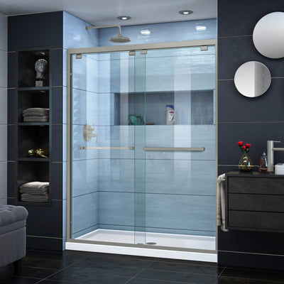 Encore 36" D x 60" W x 78 3/4" H Semi-Frameless Bypass Sliding Shower Door and SlimLine Shower Base Kit - image 1