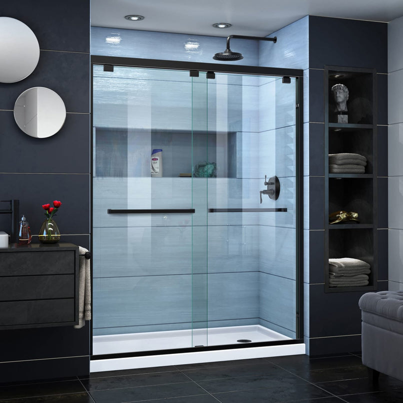 Encore 36" D x 60" W x 78 3/4" H Semi-Frameless Bypass Sliding Shower Door and SlimLine Shower Base Kit - image 1