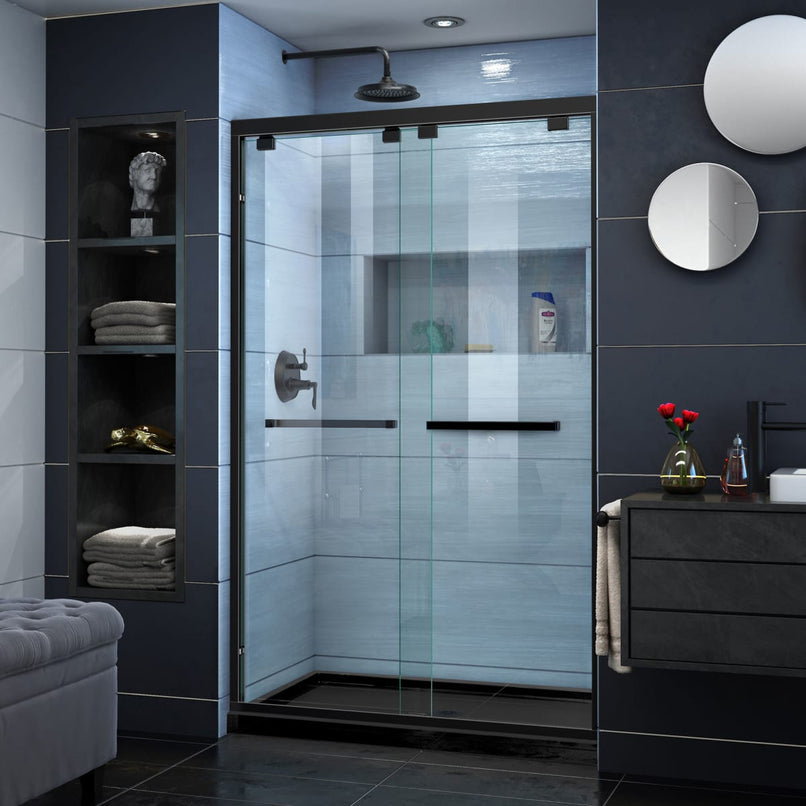 Encore 32" D x 48" W x 78 3/4" H Semi-Frameless Bypass Sliding Shower Door and SlimLine Shower Base Kit - image 1