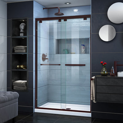 Encore 34" D x 48" W x 78 3/4" H Semi-Frameless Bypass Sliding Shower Door and SlimLine Shower Base Kit - image 1