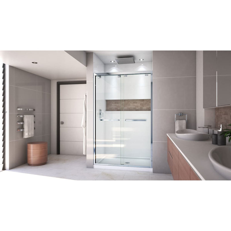 Encore 34" D x 48" W x 78 3/4" H Semi-Frameless Bypass Sliding Shower Door and SlimLine Shower Base Kit - image 3