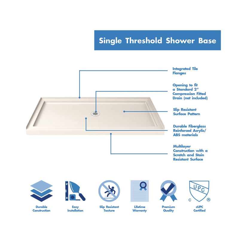 Encore 34" D x 48" W x 78 3/4" H Semi-Frameless Bypass Sliding Shower Door and SlimLine Shower Base Kit - image 30