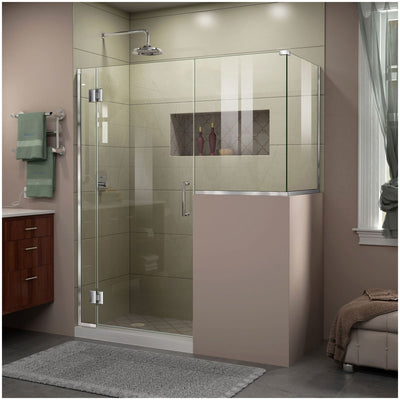 Unidoor-X 72" High x 57" Wide x 36-3/8" Deep Hinged Frameless Shower Enclosure with Clear Glass and 36" x 36" Buttress Panel - image 1