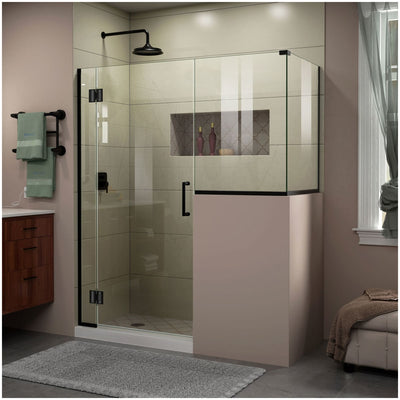 Unidoor-X 72" High x 58" Wide x 36-3/8" Deep Hinged Frameless Shower Enclosure with Clear Glass and 34" x 36" Buttress Panel - image 1