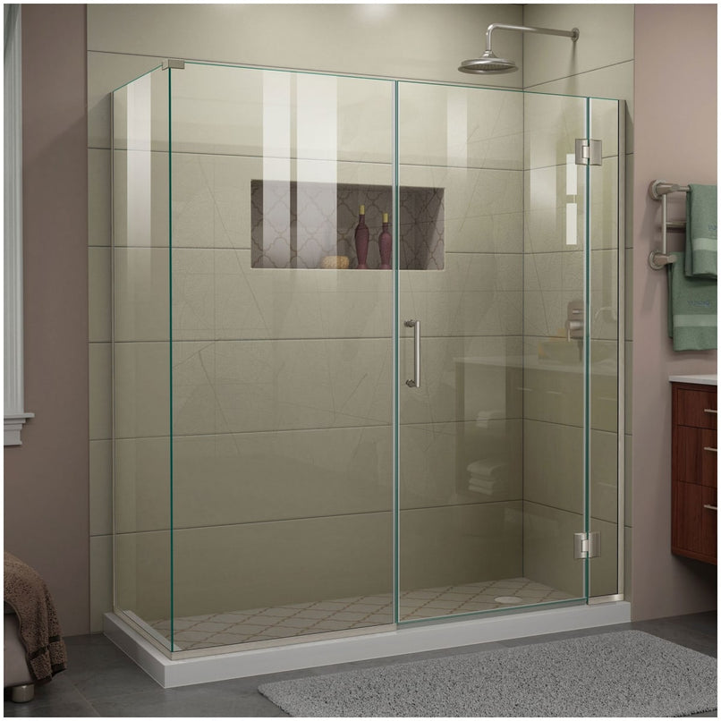 Unidoor-X 72" High x 64" Wide x 30-3/8" Deep Hinged Frameless Shower Enclosure with Clear Glass - image 1