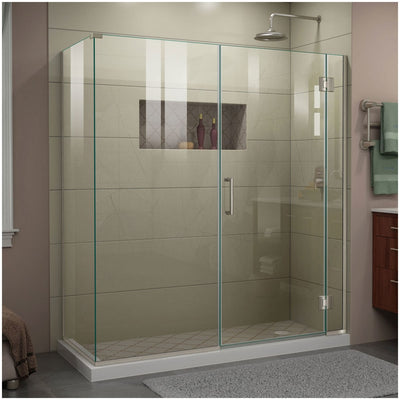 Unidoor-X 72" High x 64" Wide x 30-3/8" Deep Hinged Frameless Shower Enclosure with Clear Glass - image 1