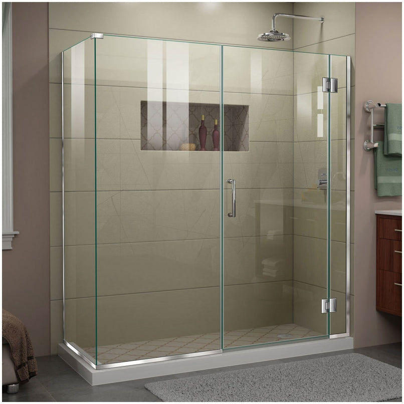 Unidoor-X 72" High x 64-1/2" Wide x 30-3/8" Deep Hinged Frameless Shower Enclosure with Clear Glass - image 1