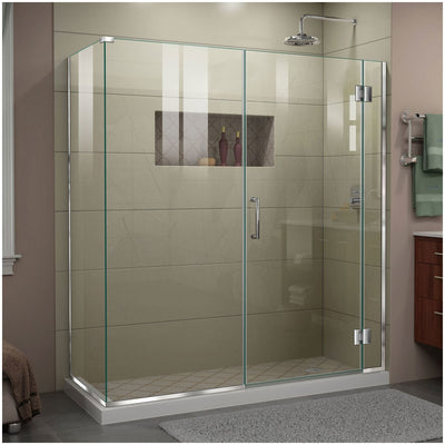 Unidoor-X 72" High x 64-1/2" Wide x 30-3/8" Deep Hinged Frameless Shower Enclosure with Clear Glass - image 1