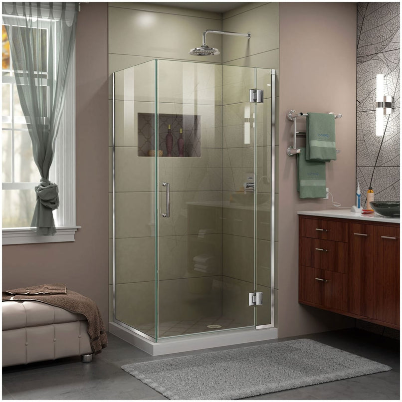 Unidoor-X 72" High x 34-3/8" Wide x 34" Deep Hinged Frameless Shower Enclosure with Clear Glass - image 1