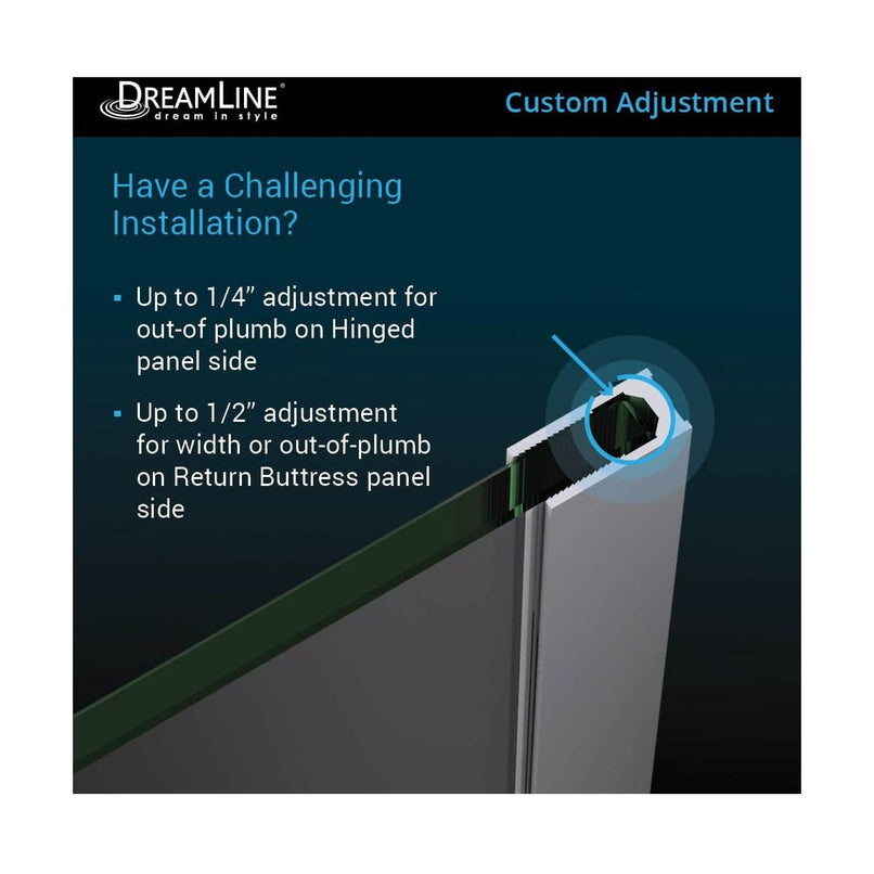 Unidoor-X 72" High x 59" Wide x 30-3/8" Deep Hinged Frameless Shower Enclosure with Clear Glass and 34" x 30" Buttress Panel - image 2
