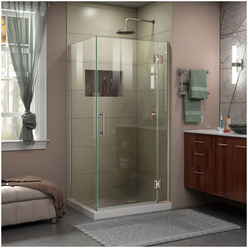Unidoor-X 72" High x 36-3/8" Wide x 34" Deep Hinged Frameless Shower Enclosure with Clear Glass - image 1